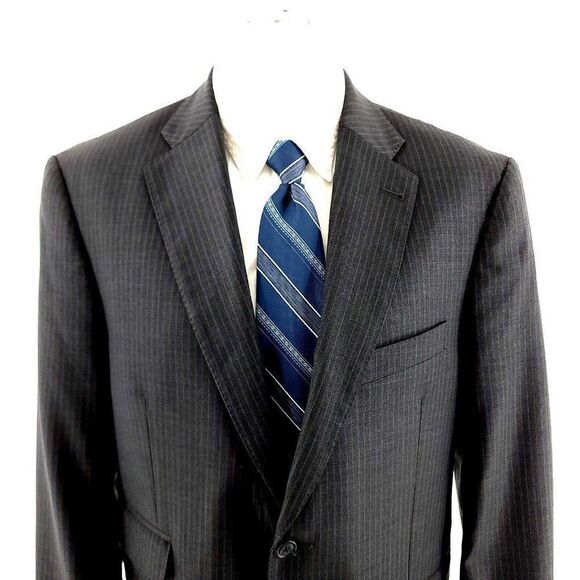 DAMAGED Peter Millar Wool 2 Button Suit Jacket 40S Gray W/ Blue Gray Striped Ext - Picture 1 of 13
